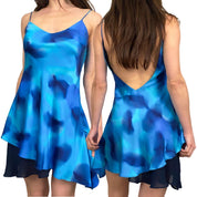 Blue Silk Low Back Mini Dress (S/M)