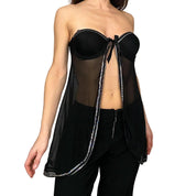 Mesh Sequin Split Front Bra Top (L)