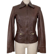 Chocolate Brown Leather Fitted Jacket (S)