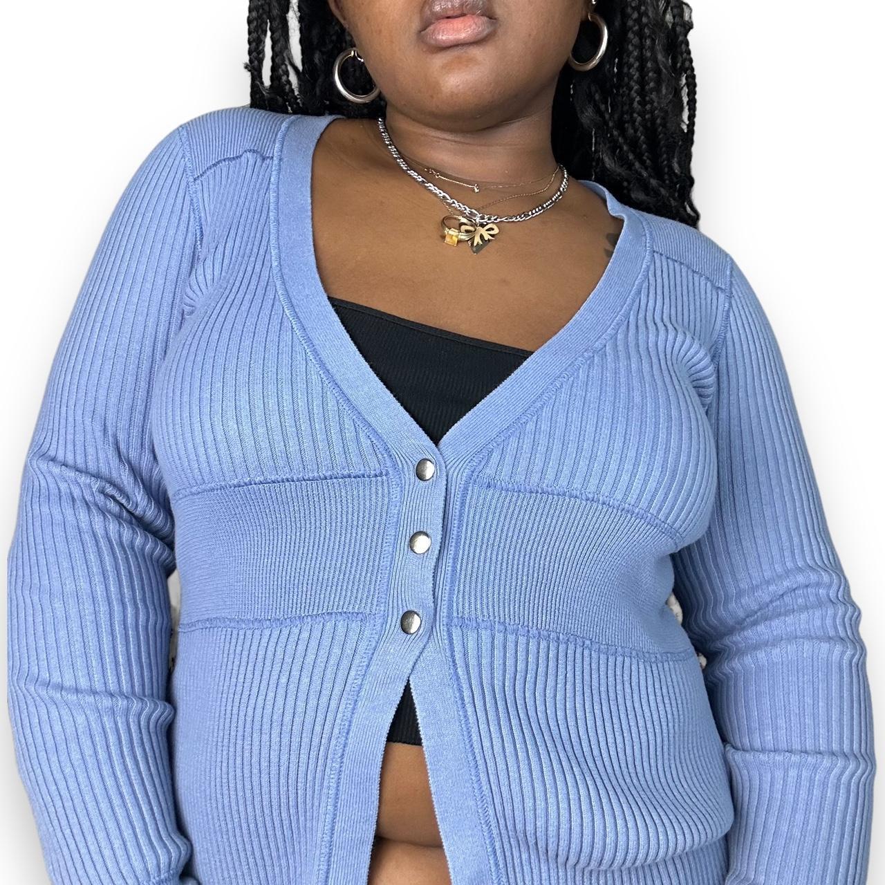 2000s Powder Blue Ribbed Cardigan (XL)