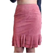 Pink Suede Pleated Hem Skirt (M)