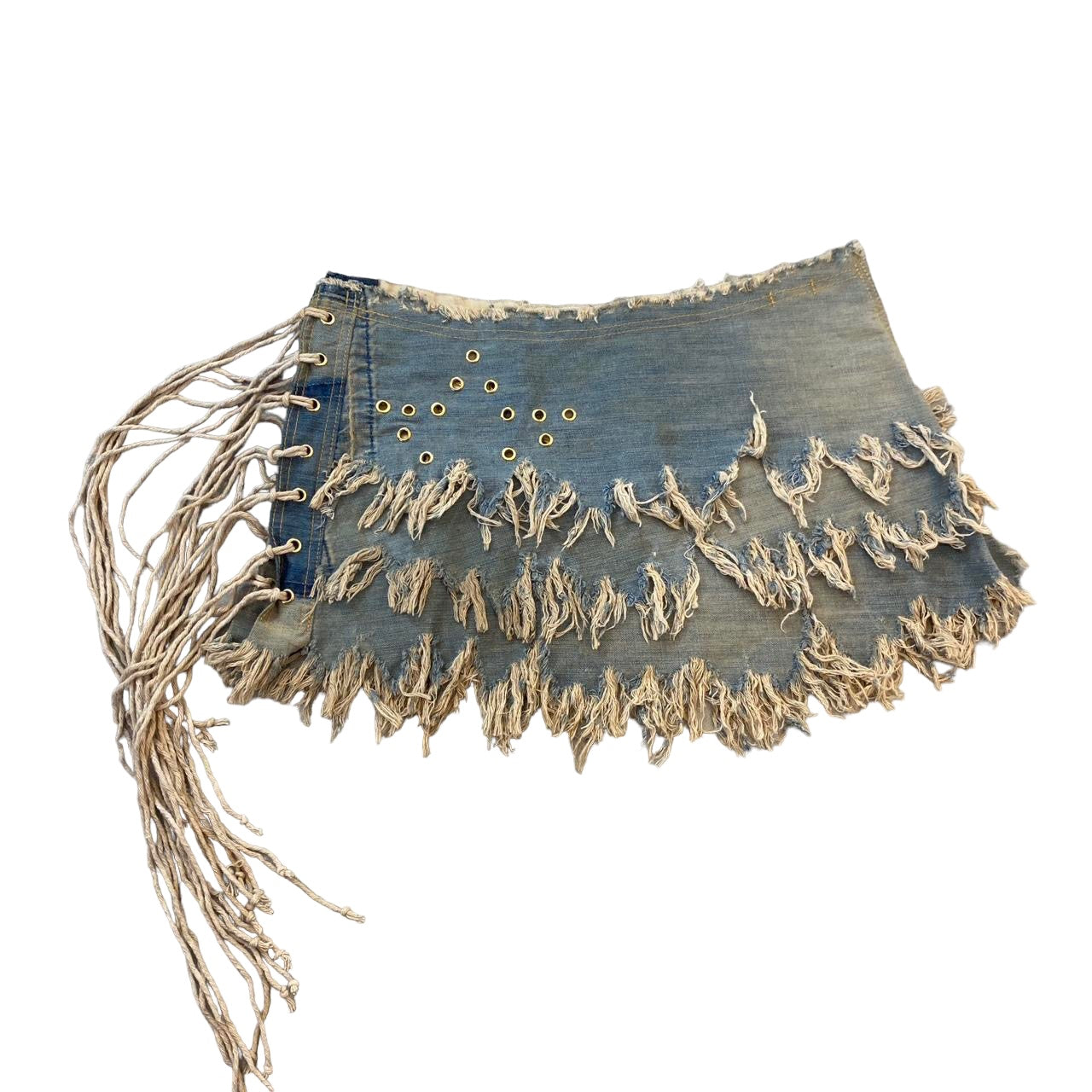 Upcycled Bespoke Denim Eyelet Skirt (M)