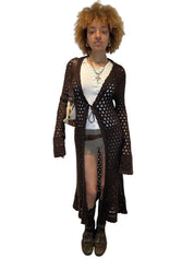 Y2K Boho Chic Crochet Maxi Cardigan (M)