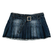 Early 2000s Pleated Denim Mini Skirt (M)