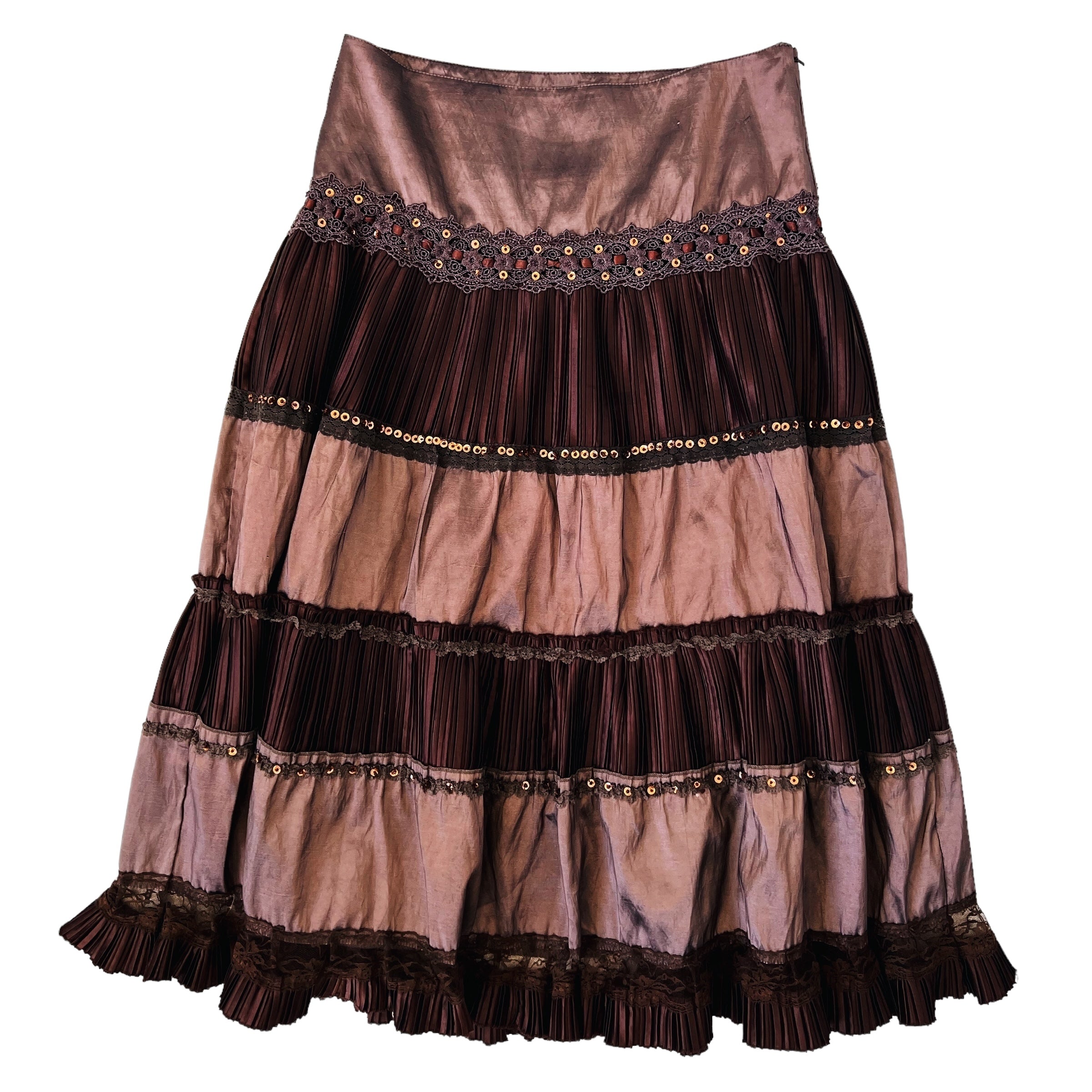 Funky Brown Tiered Midi Skirt (M)