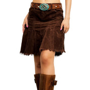 Brown Distressed Corduroy Skirt (S)