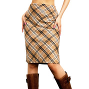 90s Tan Plaid Midi Skirt (S)