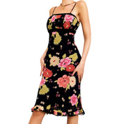 90s Black Floral Midi Dress (S)