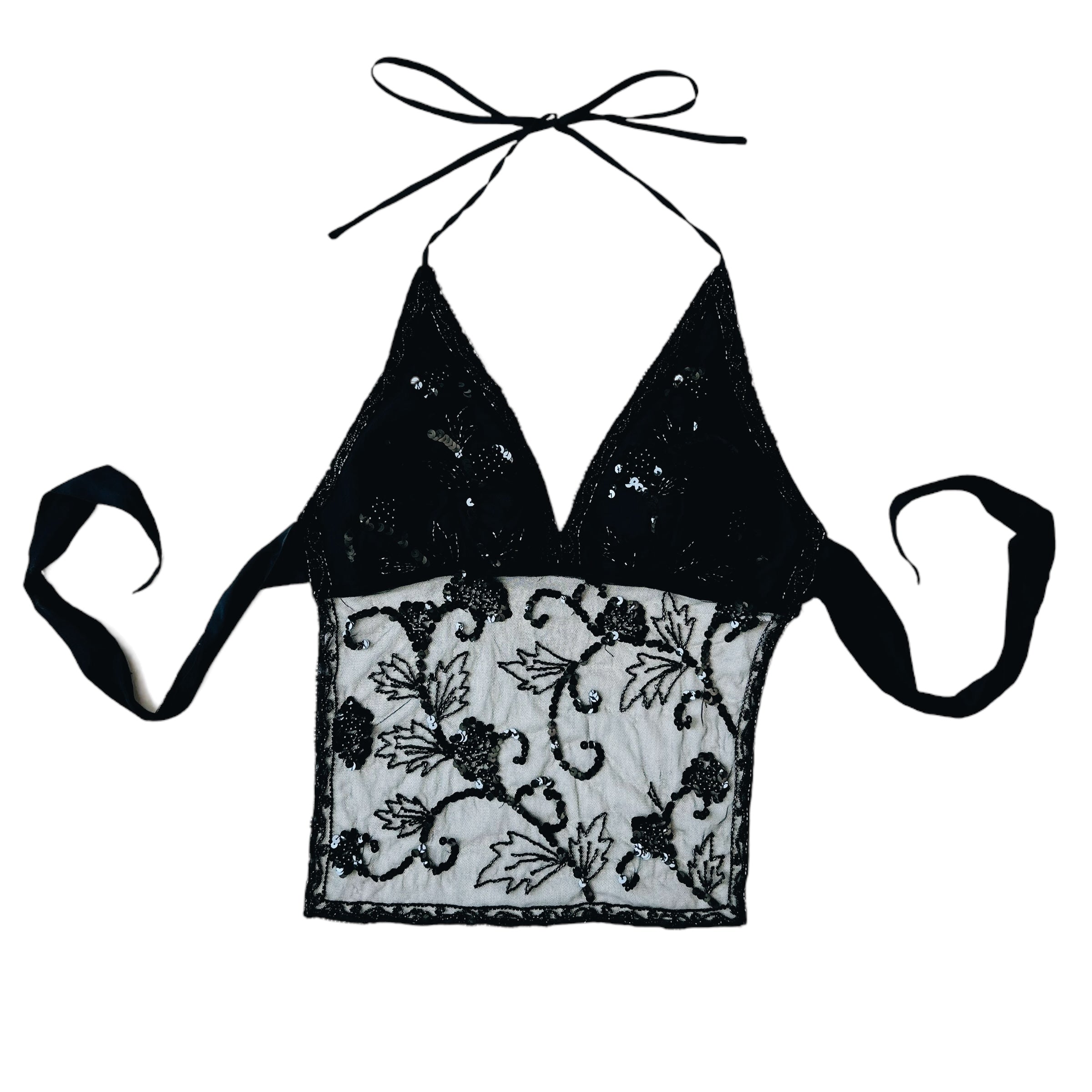 Beaded Backless Halter Top (S-L)