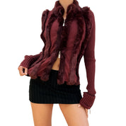 Burgundy Furry Knit Cardigan (S/M)