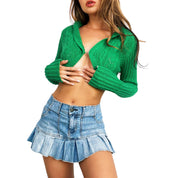 Kelly Green Cropped Hooded Cardi (S)