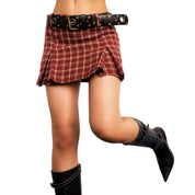 90s Brick Red Plaid Mini Skirt (S)