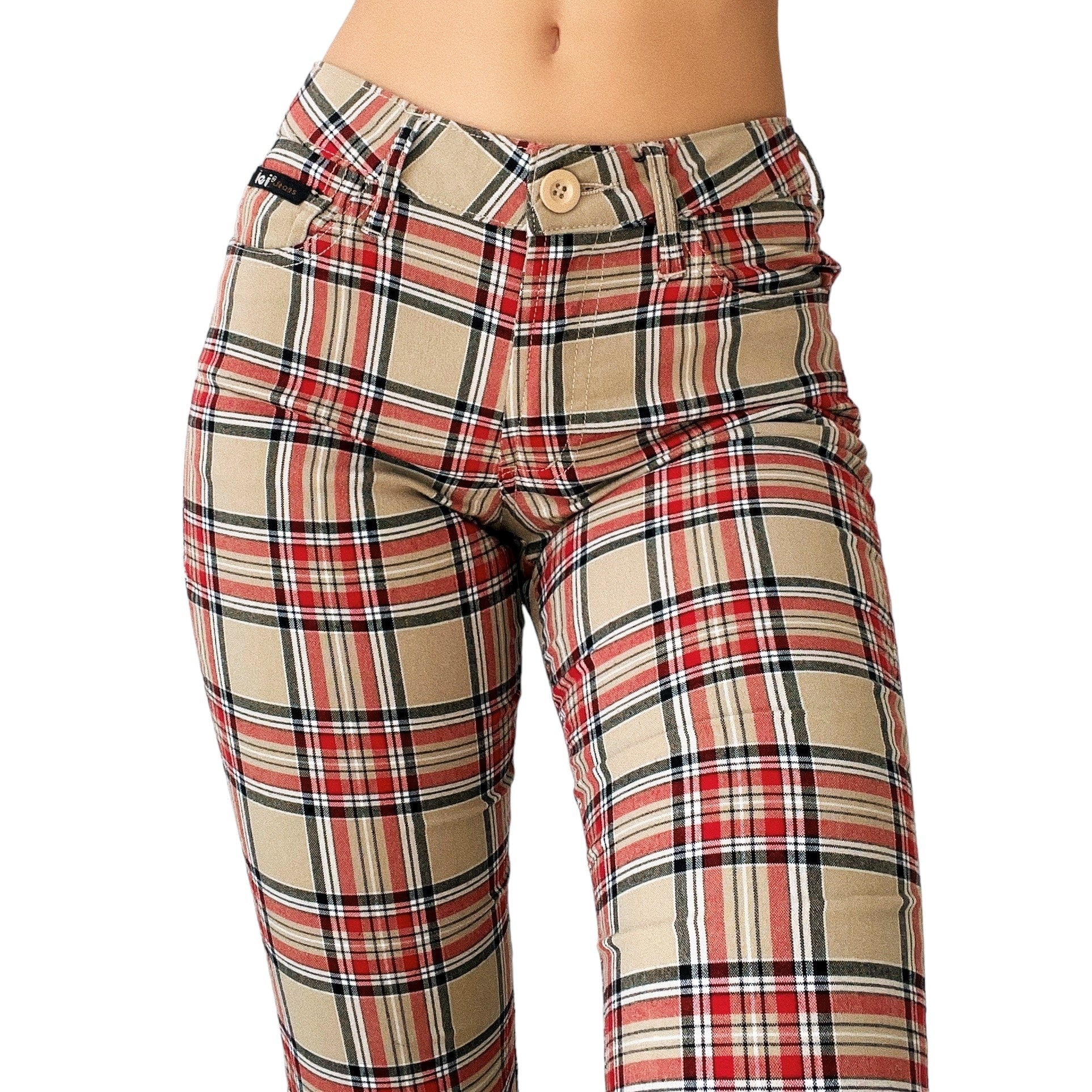 Early 2000s Tan & Red Plaid Pants (XS)