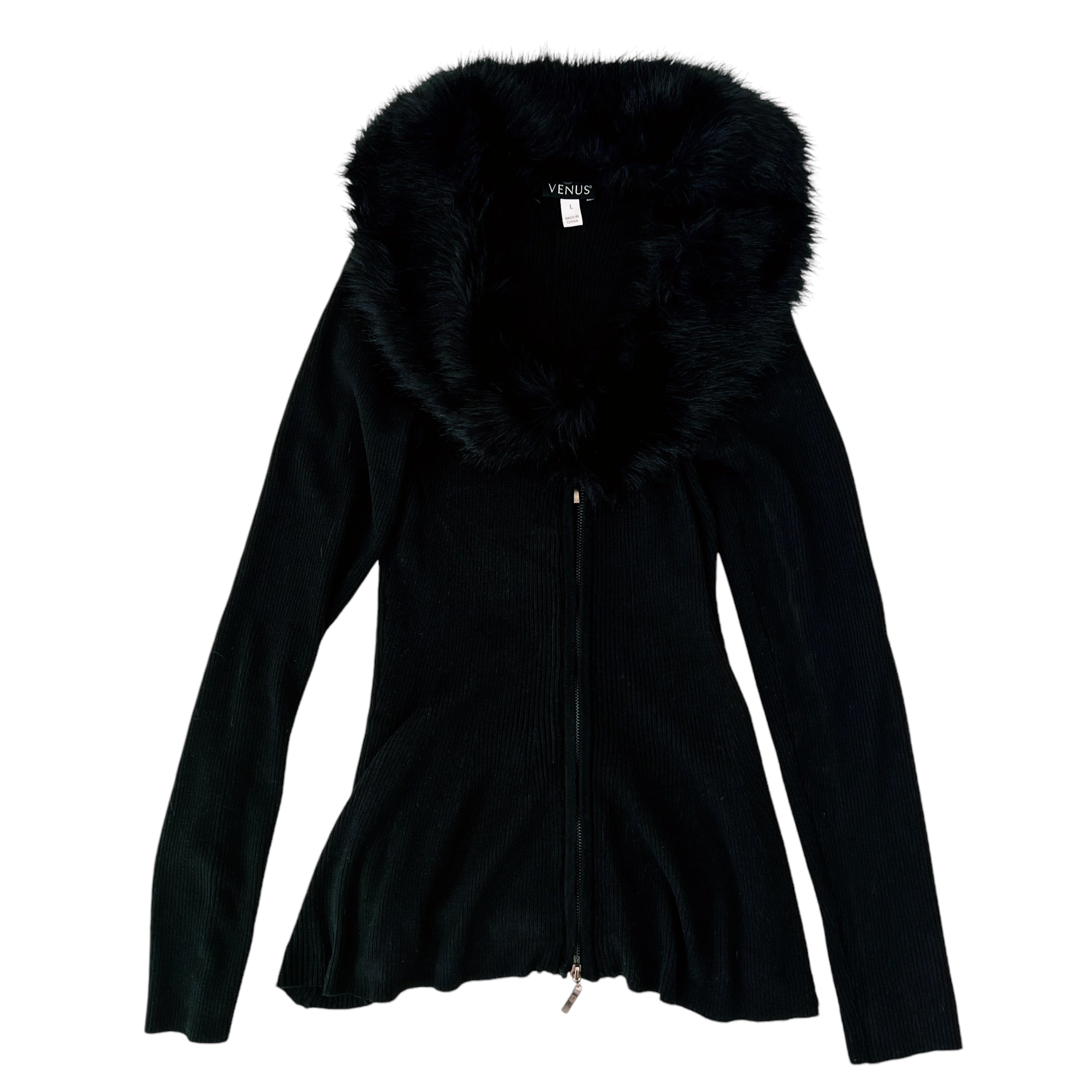 Double Zip Furry Collar Cardigan (M/L)