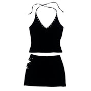 90s Black Rhinestone Two Piece Set (M)