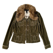 Army Green Furry Corduroy Jacket (S/M)