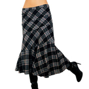 90s Wooly Plaid Midi Skirt (M)