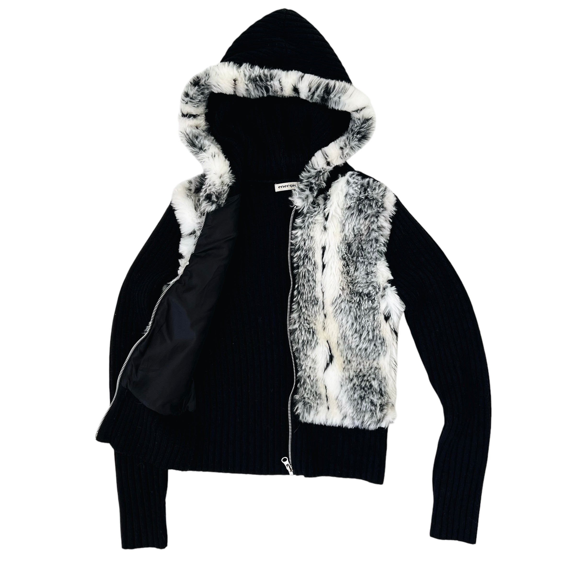 Furry Ribbed Knit Zip Up (S)