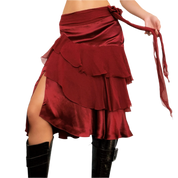 Deep Red Tiered Silk Skirt (S)