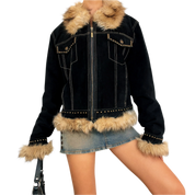 Furry Black Suede Jacket (L)