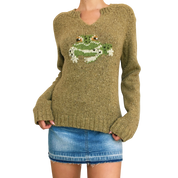 Hand Stitched Frog Sweater (S)