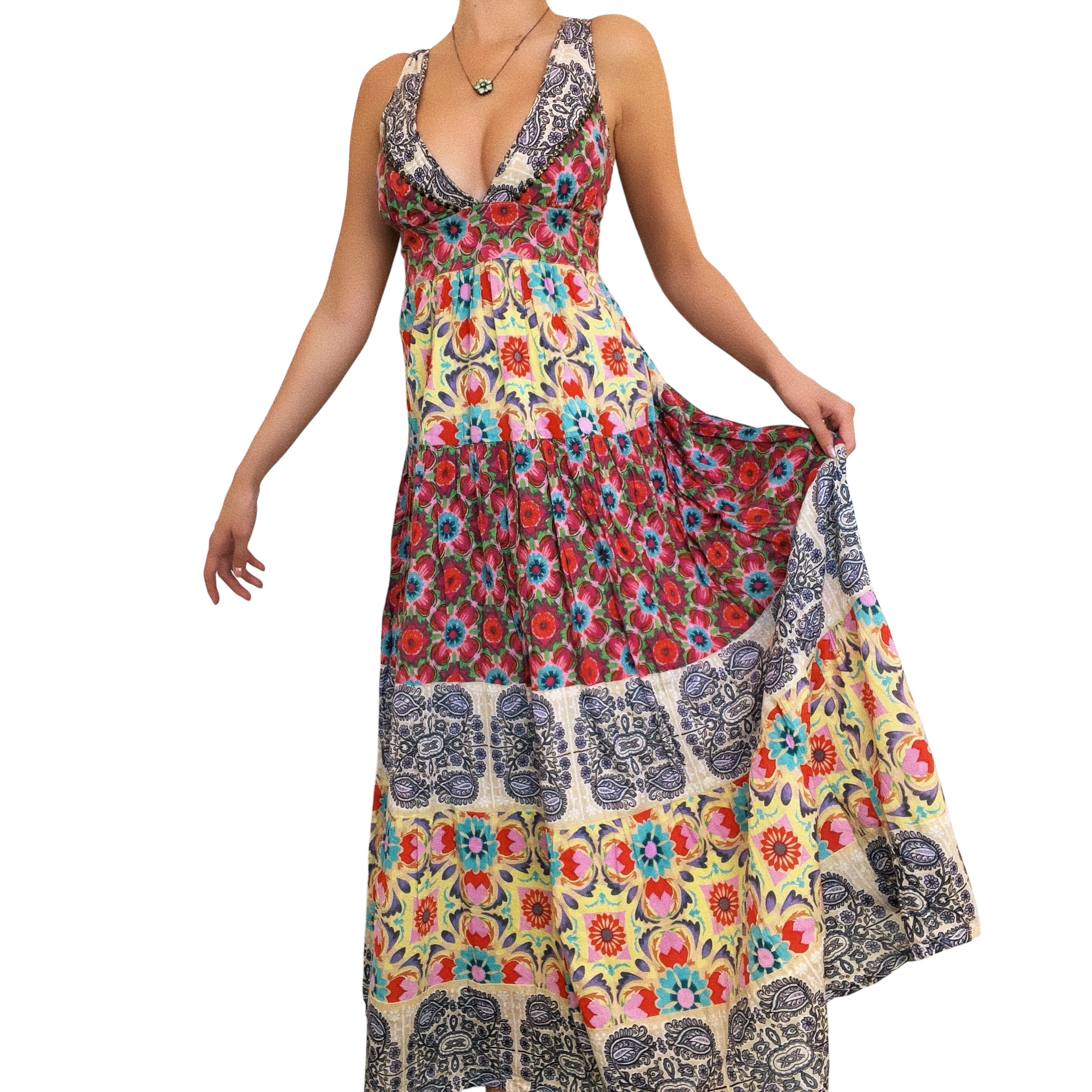 Vintage Tiered Floral Maxi Dress (M)