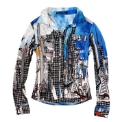 French Vintage Mesh Cityscape Blouse (M)