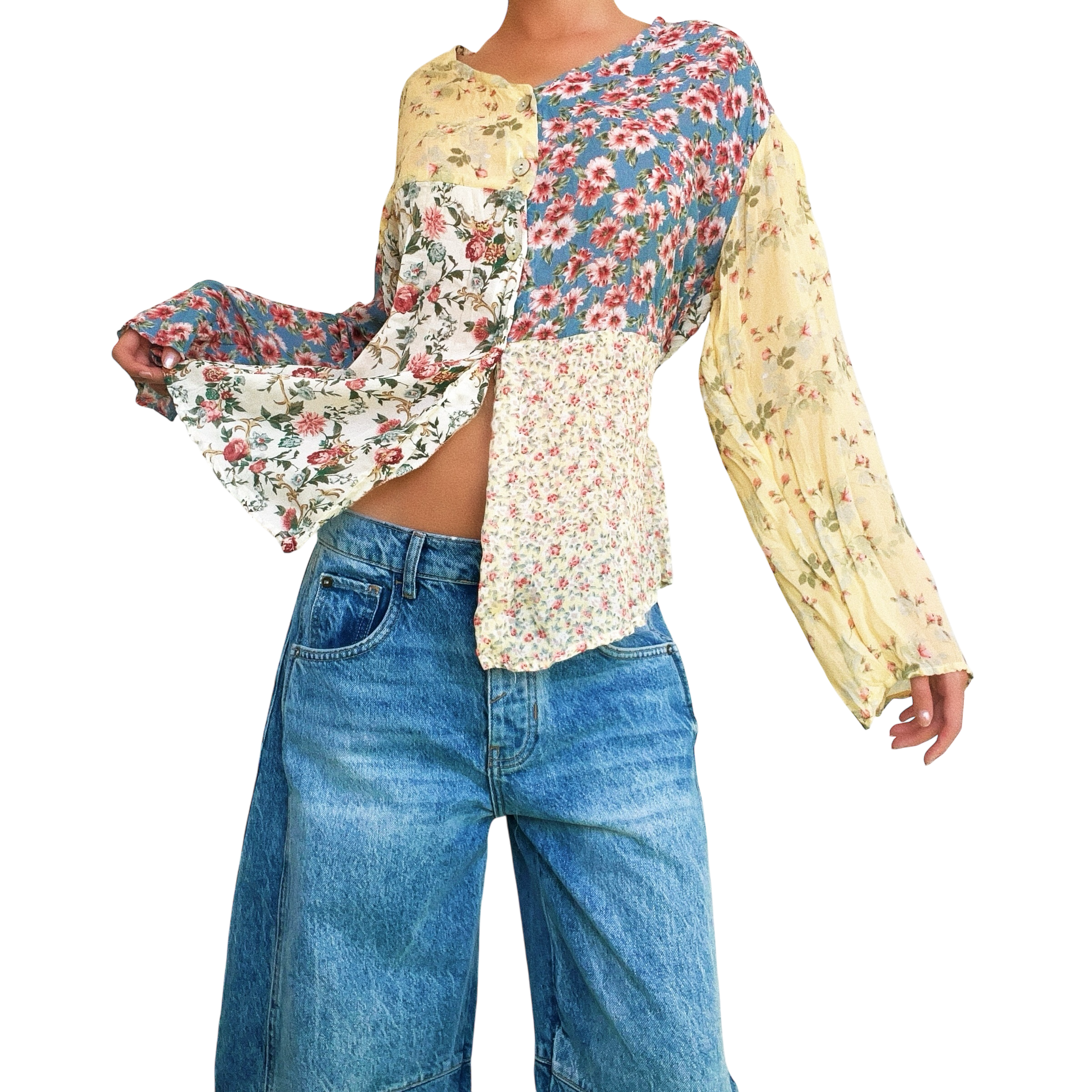 Vintage Floral Patchwork Blouse (S/M)