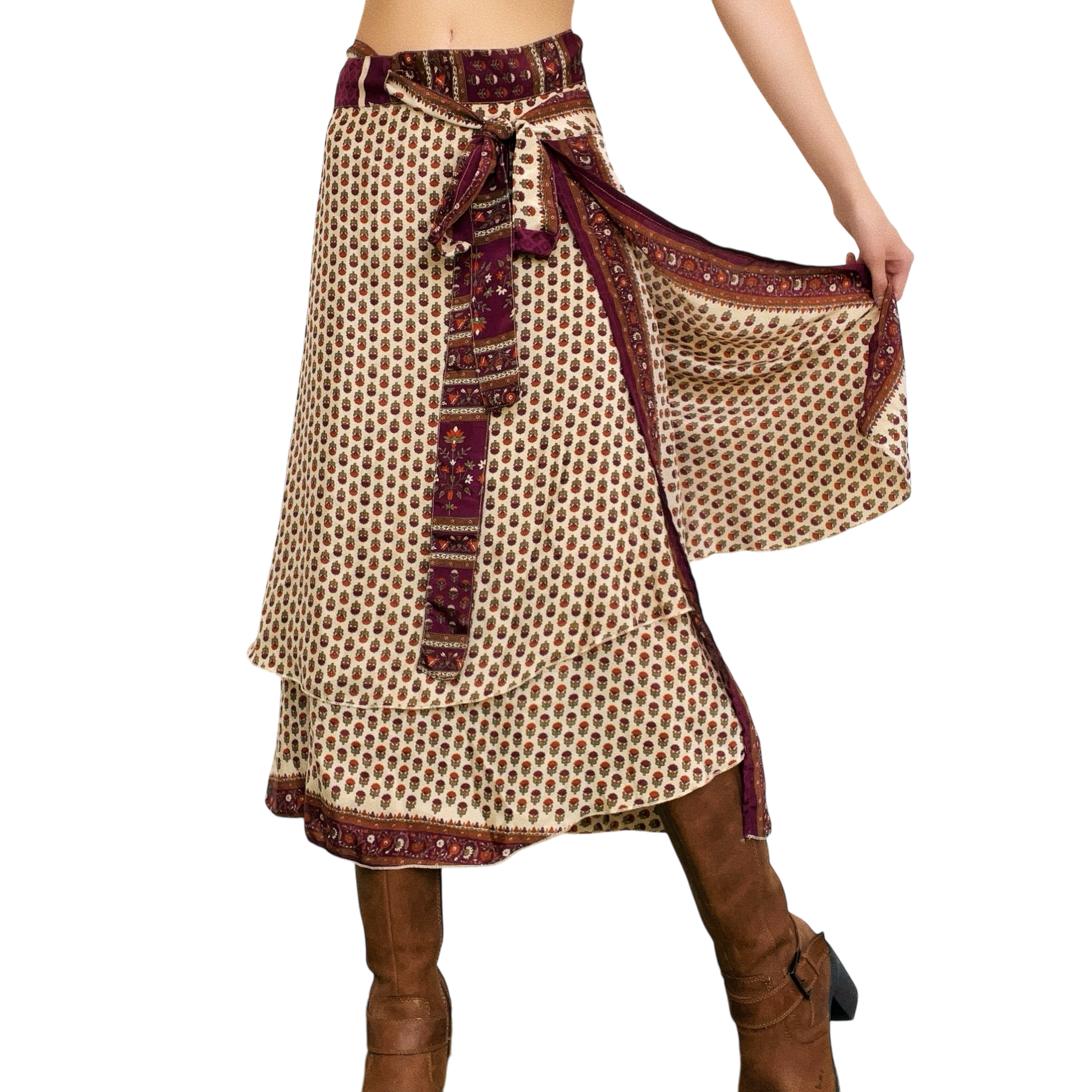 Vintage Tiered Silk Wrap Skirt (One Size)