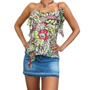 Ruffly Floral Chiffon Top (M)