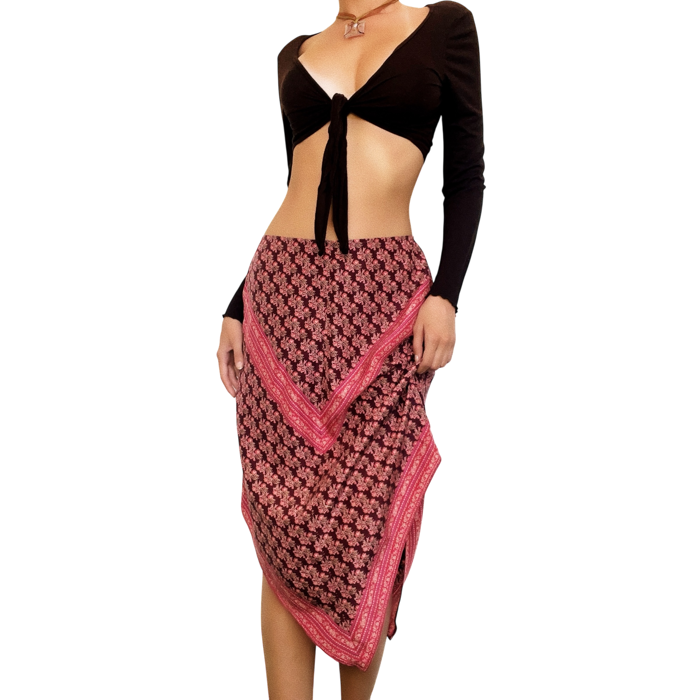 Silk Floral Handkerchief Skirt (S)