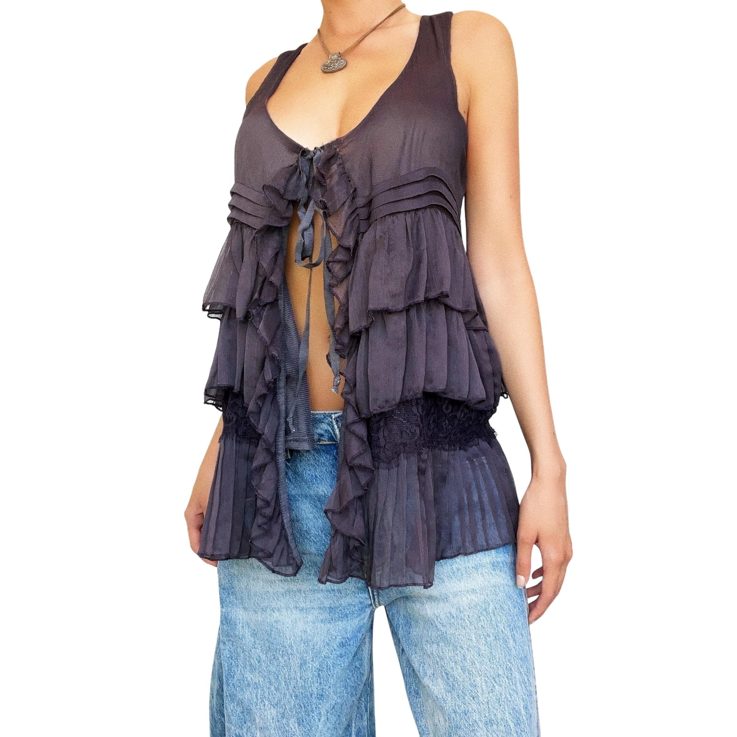 Muted Plum Tie Front Top (S/M)
