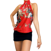 Floral Satin High Neck Top (M)
