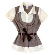 Preppy Layered Look Blouse Top (S/M)
