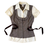 Preppy Layered Look Blouse Top (S/M)