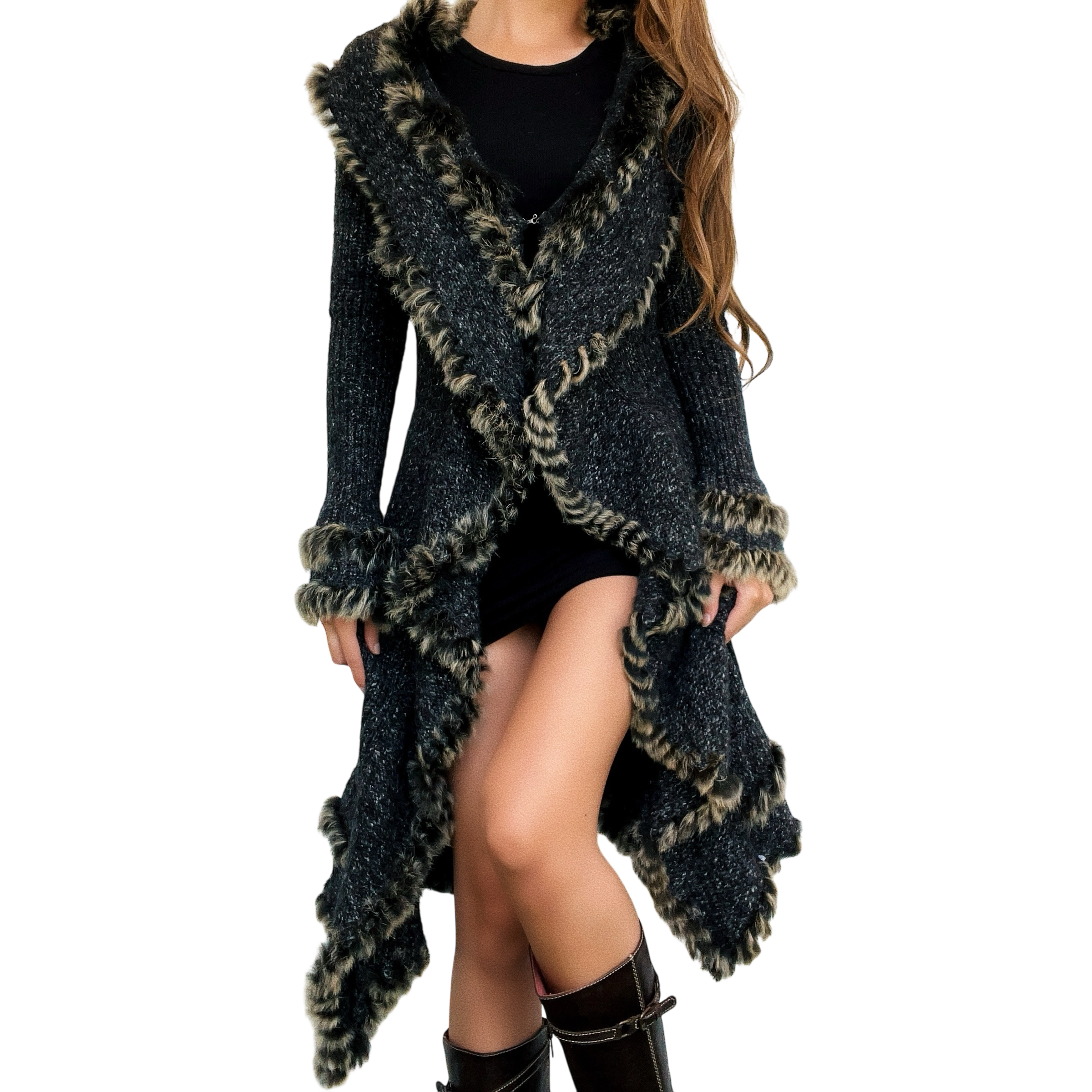 Fur Trim Duster Cardigan (S/M)