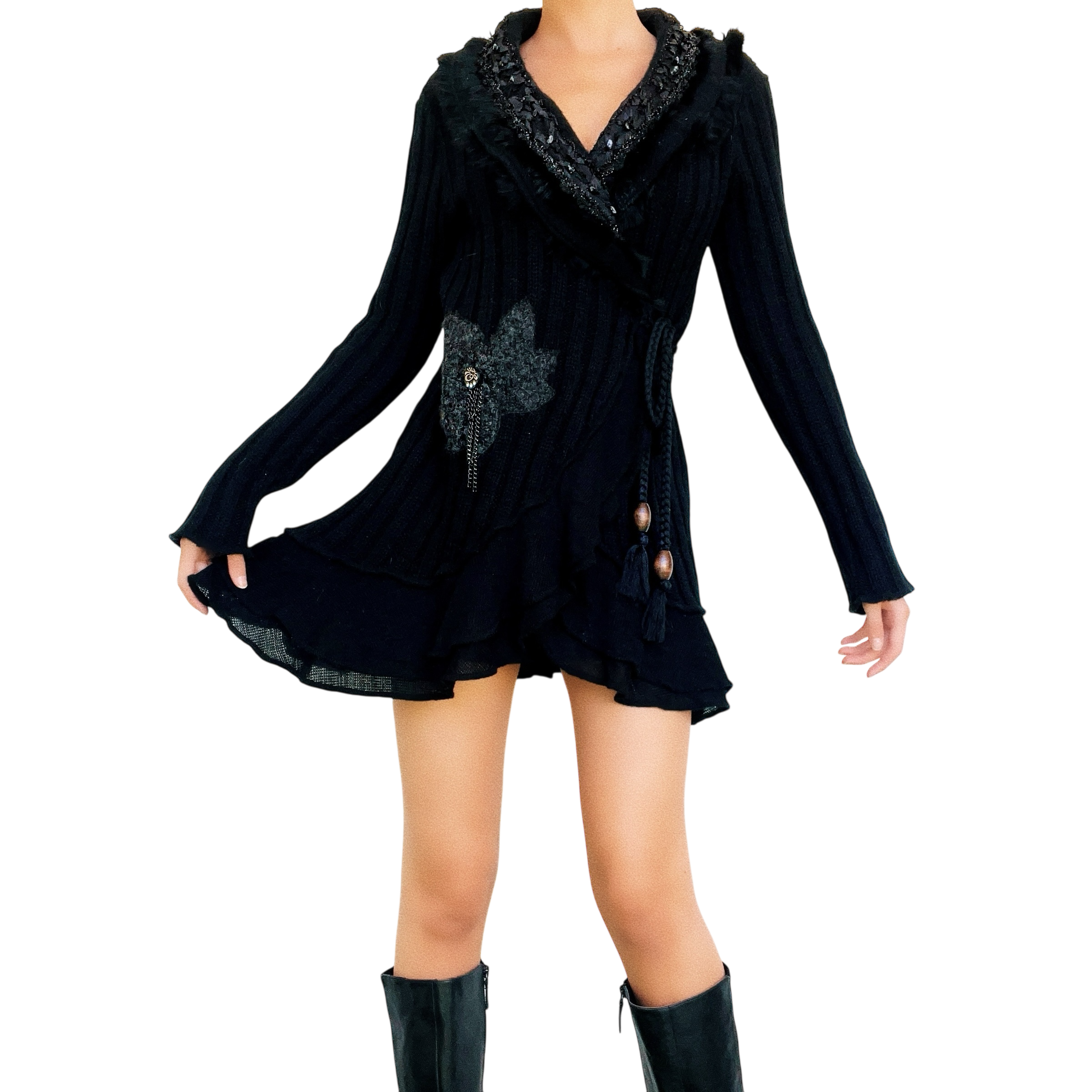 Embellished Black Wrap Cardi (S/M)
