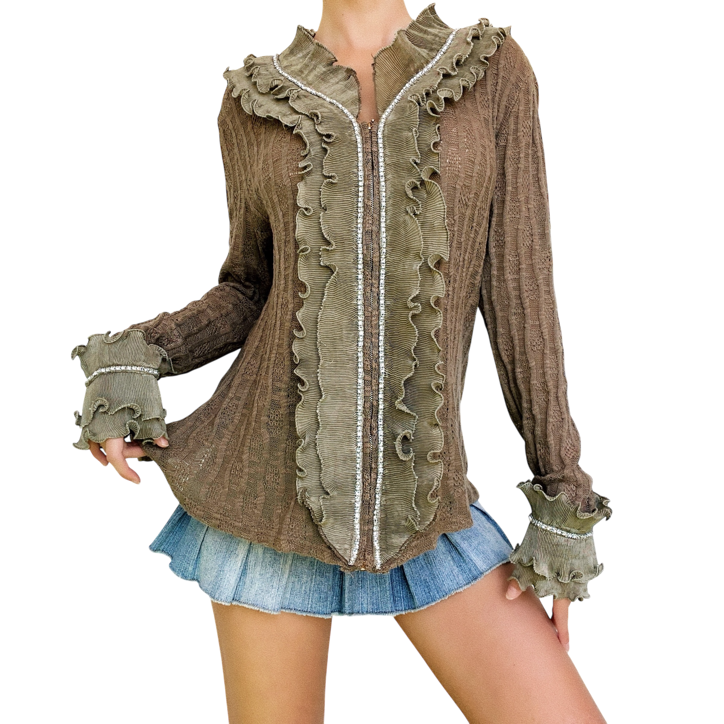 Ruffly Rhinestone Cardi Top (M/L)