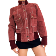 Vintage Brick Red Suede Bomber Jacket (S/M)
