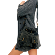 Gray Suede Leather Cargo Bag