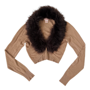 Guess Furry Tan Cropped Cardi (M)