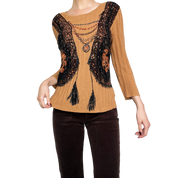 Beaded Western Boho Knit Top (M)