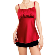 Red Ruched Satin Top (M)