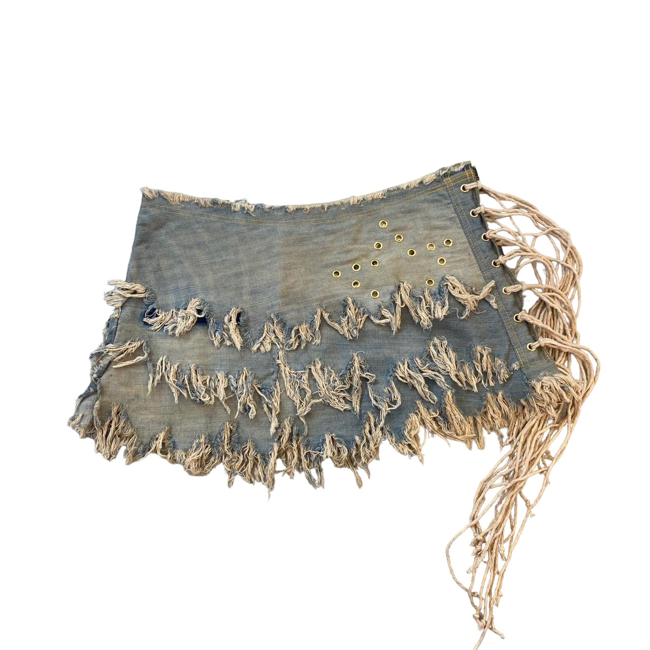 Upcycled Bespoke Denim Eyelet Skirt (M)