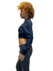 Y2K Cropped Denim Zip Up Jacket Moto Style (XS)