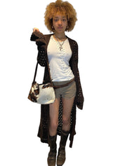 Y2K Boho Chic Crochet Maxi Cardigan (M)
