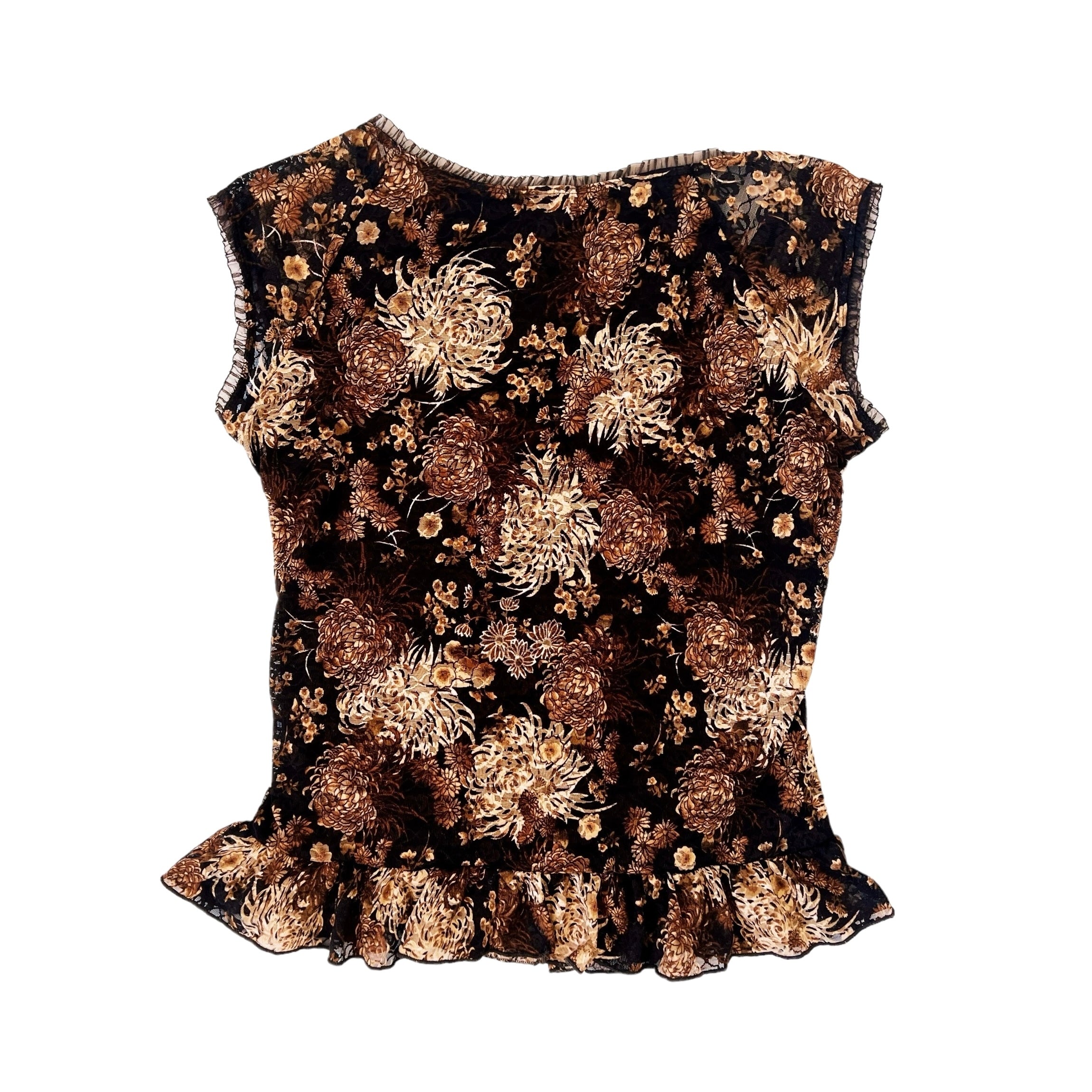 Vintage Brown Floral Hook Front Top (M/L)