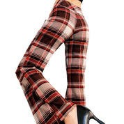 Early 2000s Red & Brown Plaid Flare Pants (S/M)