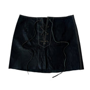 Black Lace Up Leather Mini Skirt (XS)