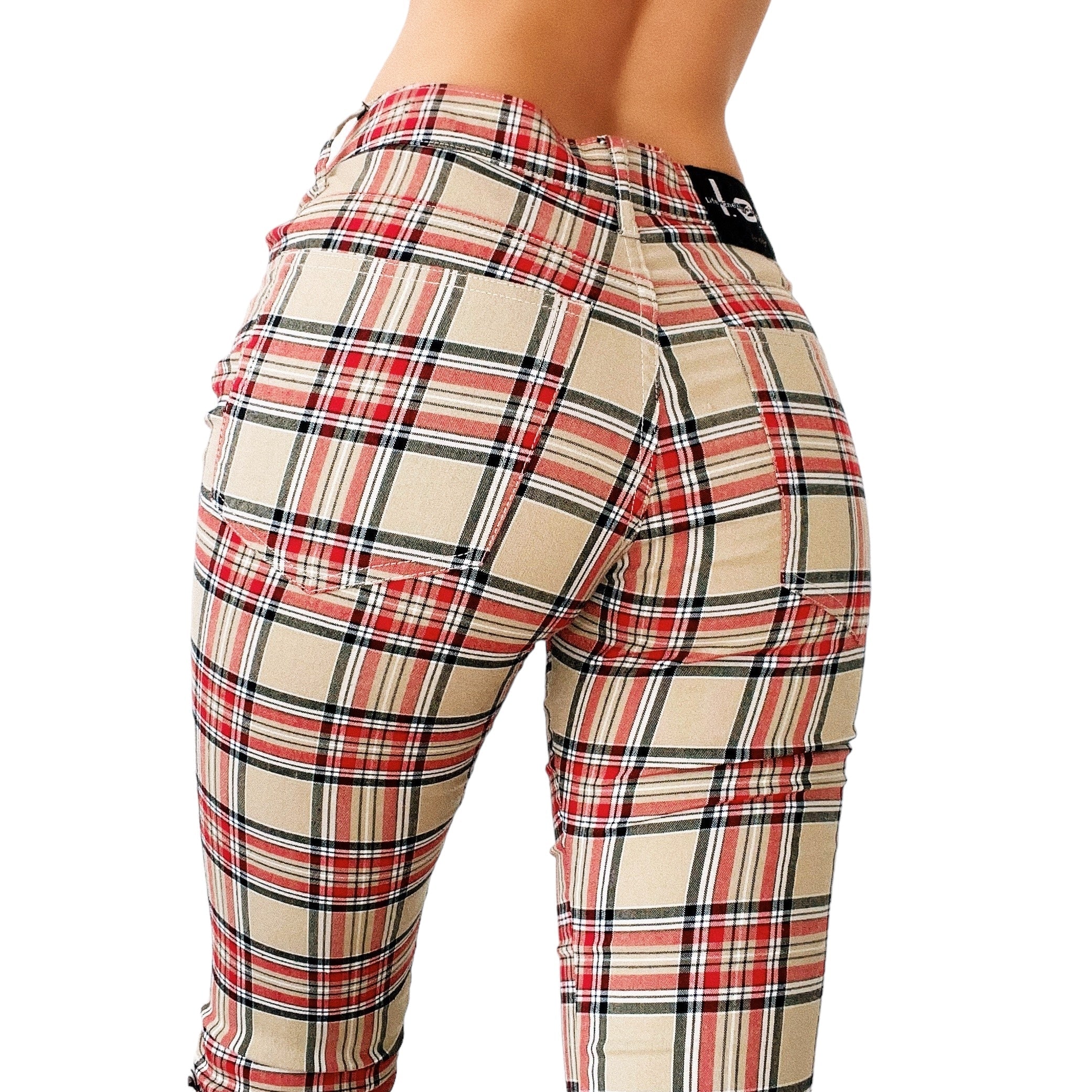 Early 2000s Tan & Red Plaid Pants (XS)